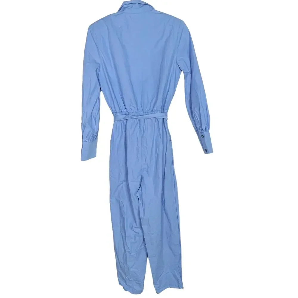 The Drop Womens Small Cornflower Blue Long Sleeve Belted Jumpsuit @highlowluxxe